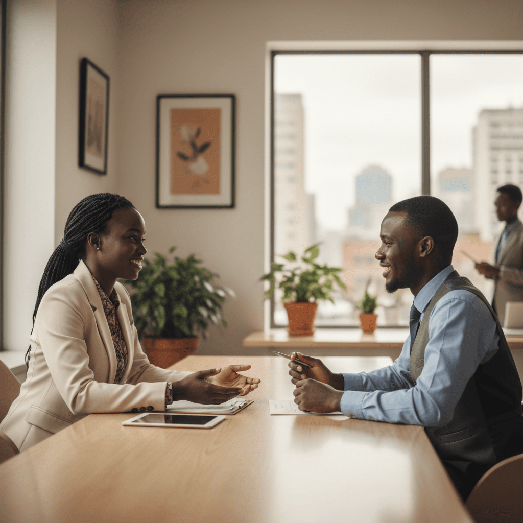 An adviser talking with a client across a desk